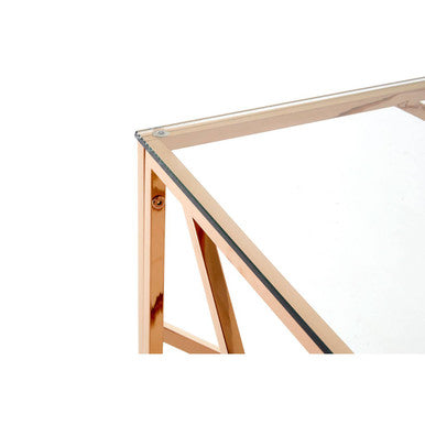 Allure Clear Glass Console Table with Geometric Rose Gold Base