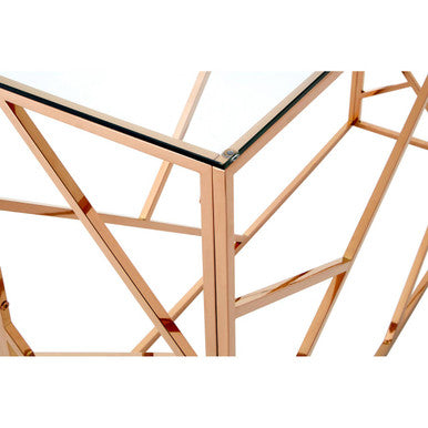 Allure Clear Glass Console Table with Geometric Rose Gold Base
