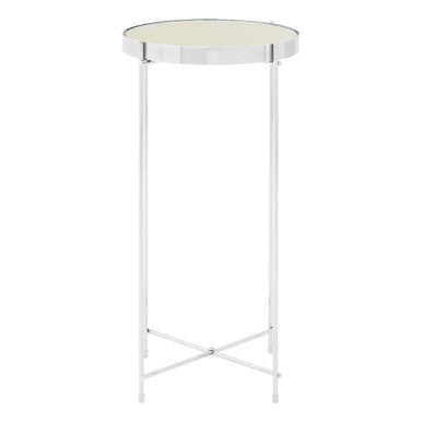 Allure Silver Mirrored Glass Tall Side Table with Chrome Finish Legs