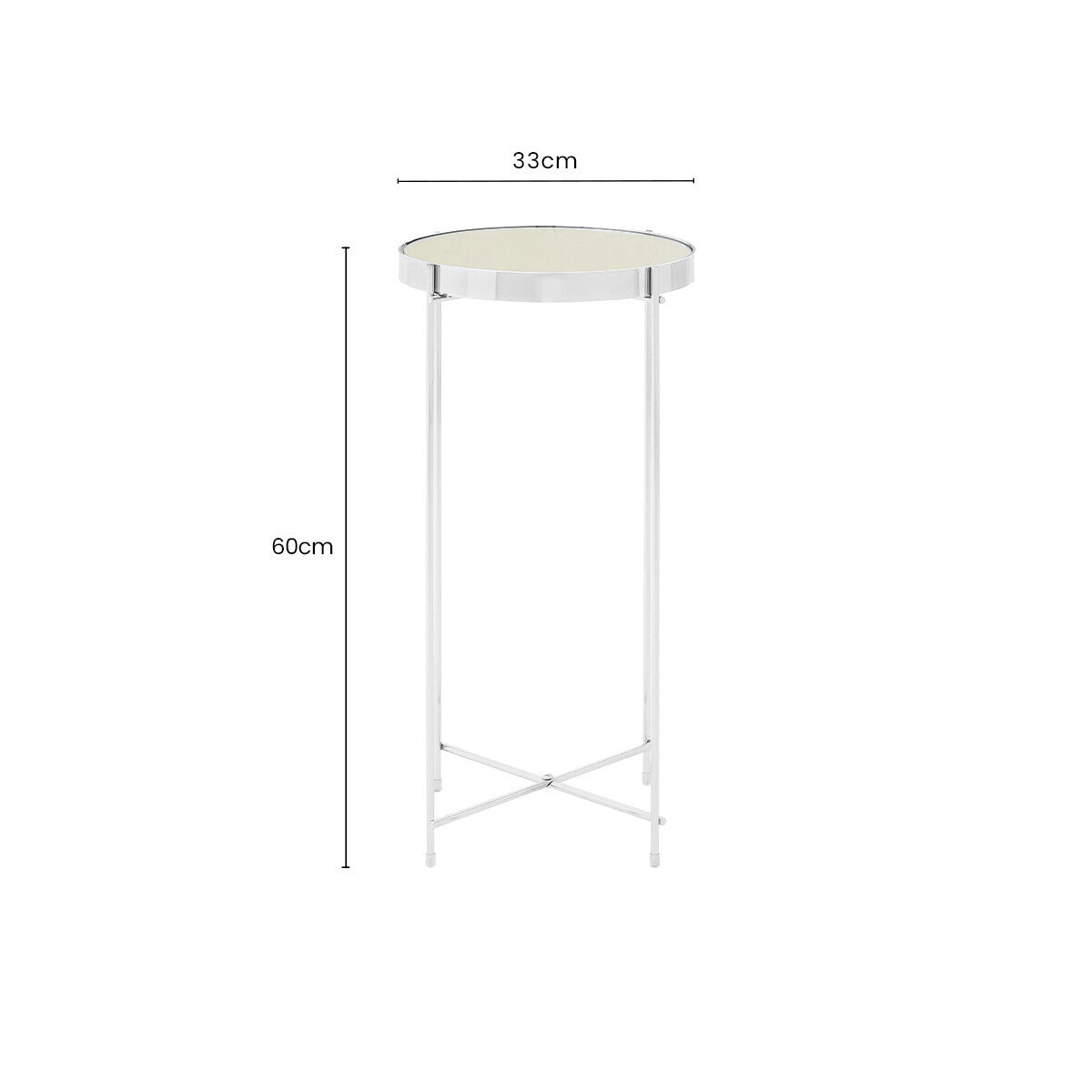 Allure Silver Mirrored Glass Tall Side Table with Chrome Finish Legs