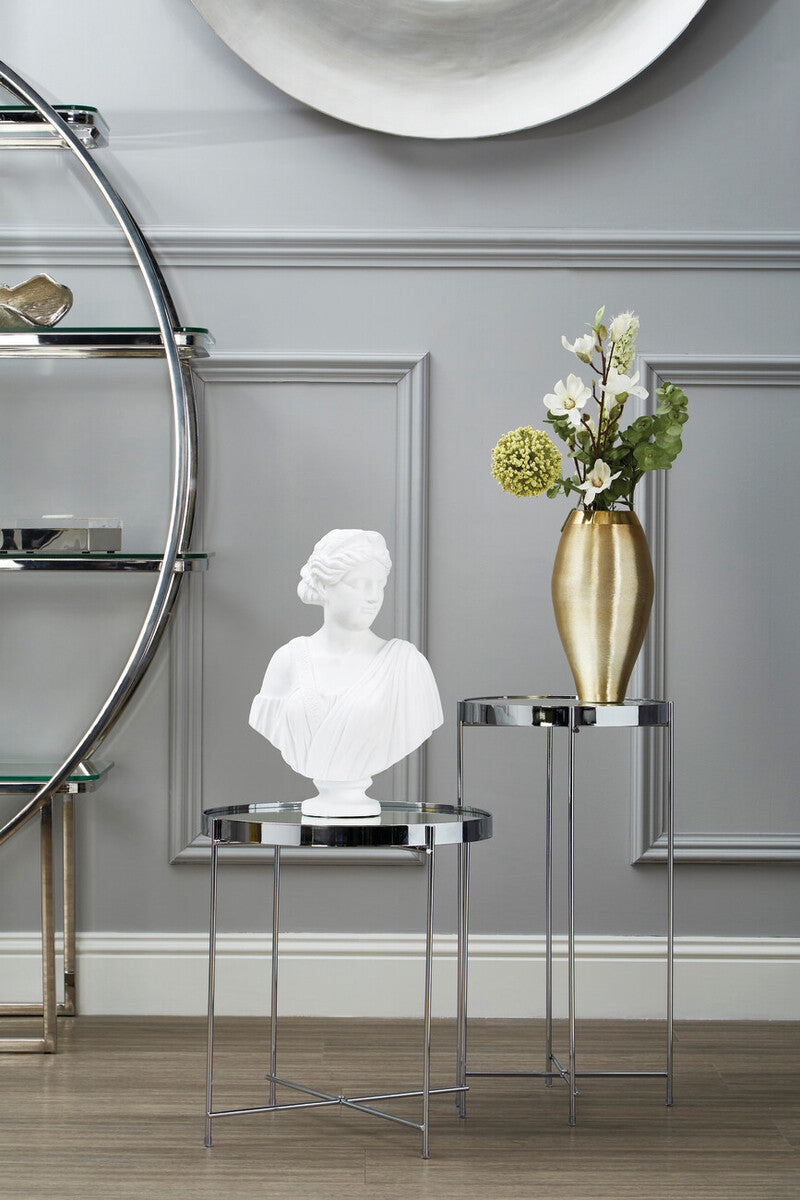 Allure Silver Mirrored Glass Tall Side Table with Chrome Finish Legs