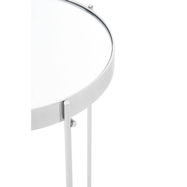 Allure Silver Mirrored Glass Tall Side Table with Chrome Finish Legs