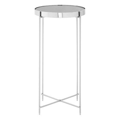 Allure Grey Mirrored Glass Tall Side Table with Brushed Nickel Finish Legs