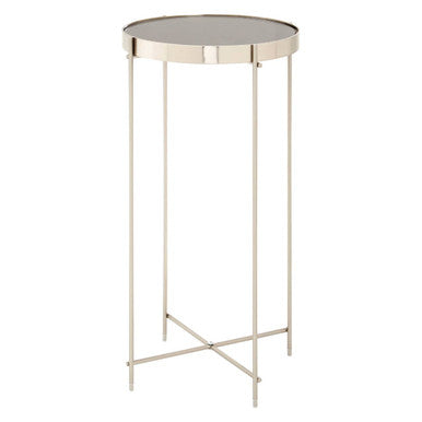 Allure Grey Mirrored Glass Tall Side Table with Brushed Nickel Finish Legs