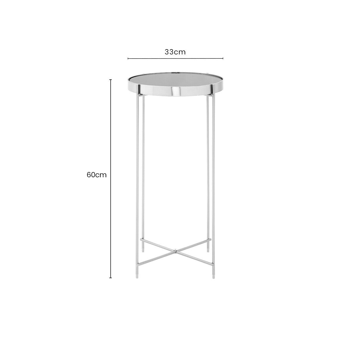 Allure Grey Mirrored Glass Tall Side Table with Brushed Nickel Finish Legs