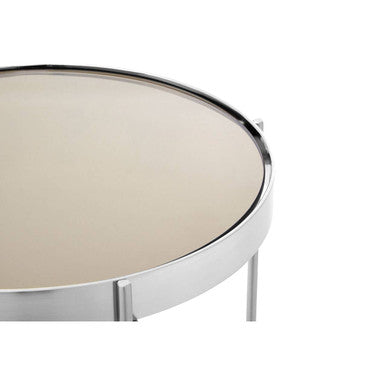 Allure Grey Mirrored Glass Tall Side Table with Brushed Nickel Finish Legs