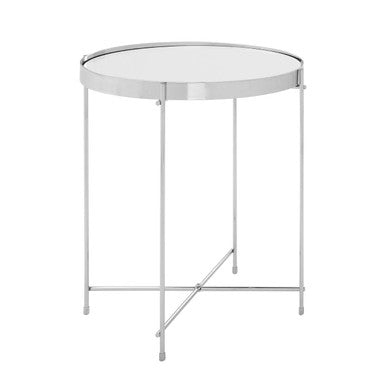 Allure Silver Mirrored Glass Round Side Table with Chrome Finish Legs