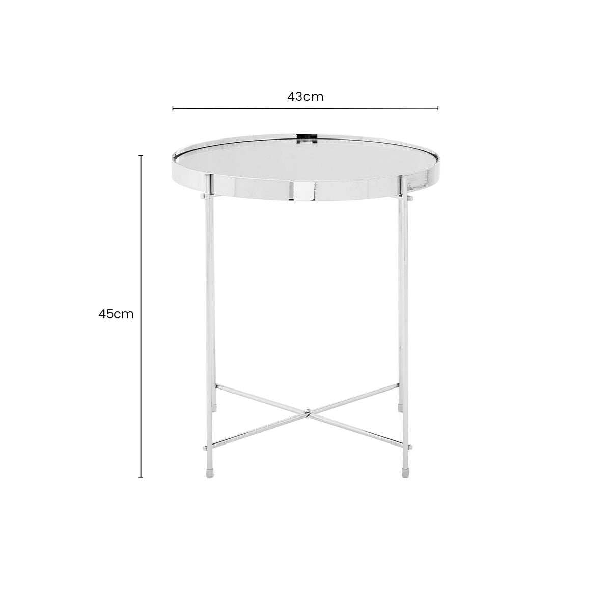 Allure Silver Mirrored Glass Round Side Table with Chrome Finish Legs