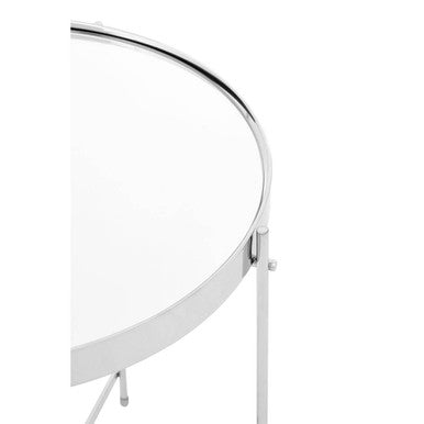 Allure Silver Mirrored Glass Round Side Table with Chrome Finish Legs