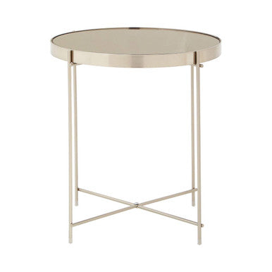 Allure Grey Mirrored Glass Low Side Table with Brushed Nickel Finish Legs