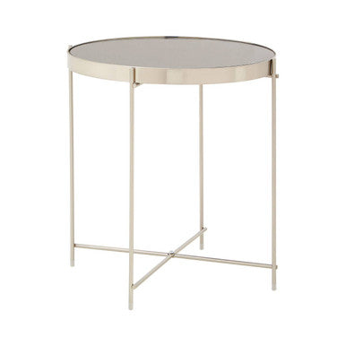 Allure Grey Mirrored Glass Low Side Table with Brushed Nickel Finish Legs