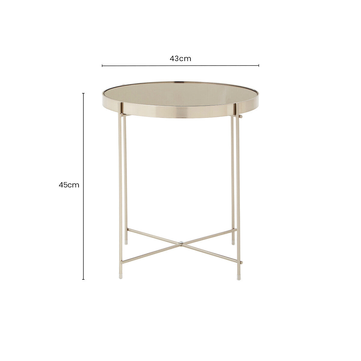 Allure Grey Mirrored Glass Low Side Table with Brushed Nickel Finish Legs
