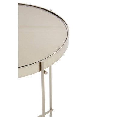 Allure Grey Mirrored Glass Low Side Table with Brushed Nickel Finish Legs