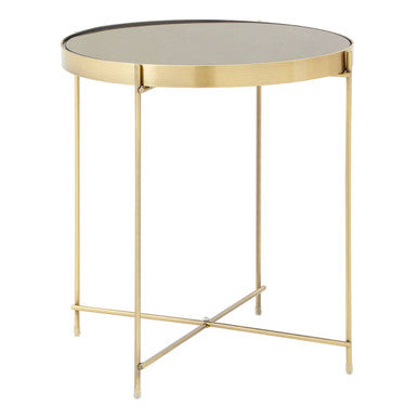 Allure Black Mirrored Glass Low Side Table with Brushed Bronze Finish Legs