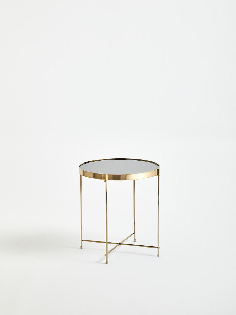 Allure Black Mirrored Glass Low Side Table with Brushed Bronze Finish Legs