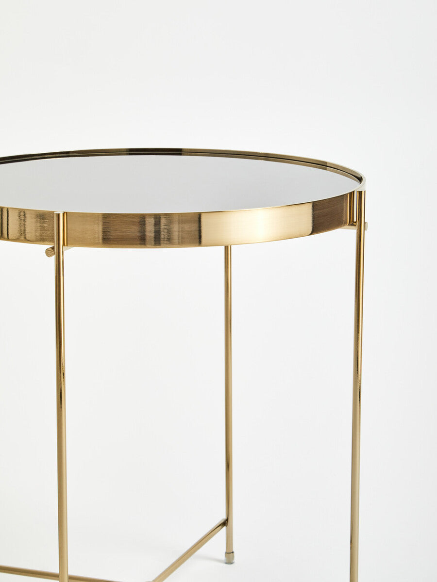 Allure Black Mirrored Glass Low Side Table with Brushed Bronze Finish Legs