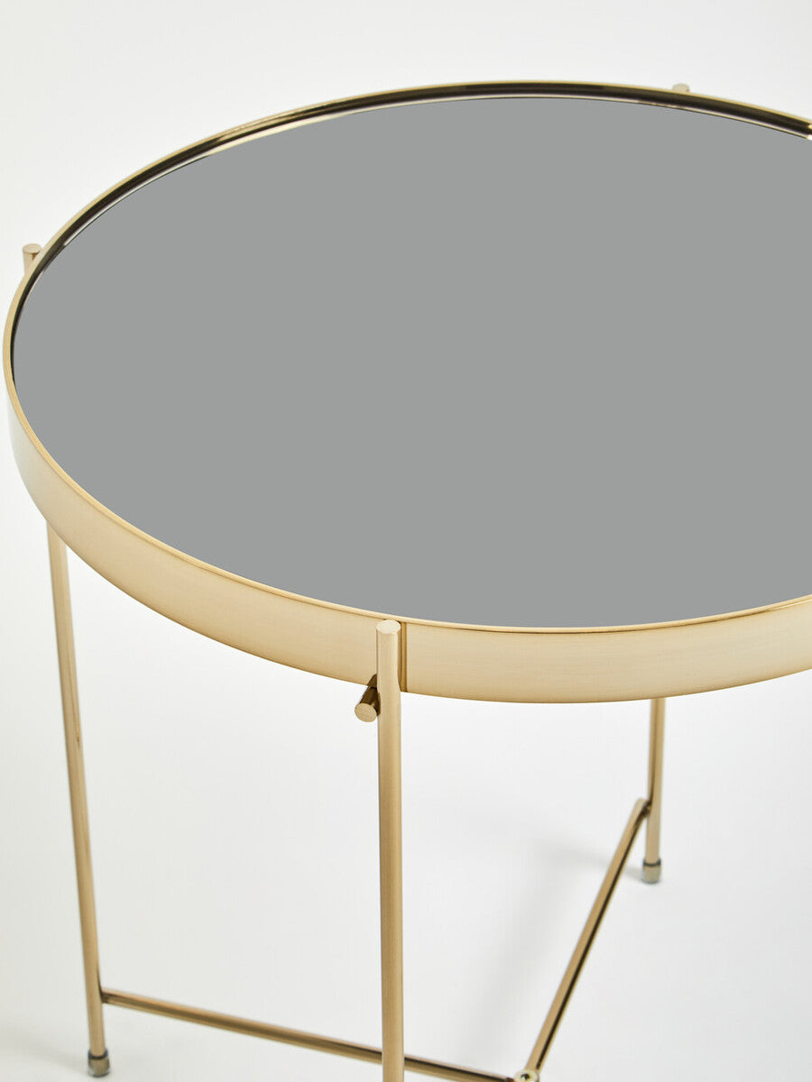 Allure Black Mirrored Glass Low Side Table with Brushed Bronze Finish Legs