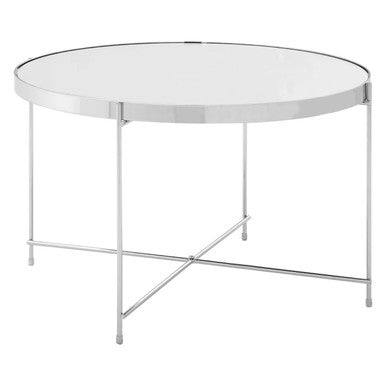 Mirrored Glass Round Side Table with Chrome Finish Frame