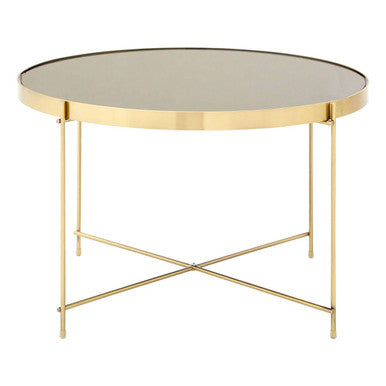 Black Mirrored Glass Large Side Table with Brushed Bronze Finish Legs
