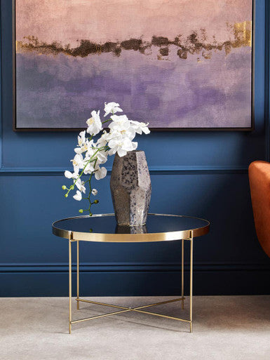 Allure Black Mirrored Glass Large Side Table with Brushed Bronze Finish Legs