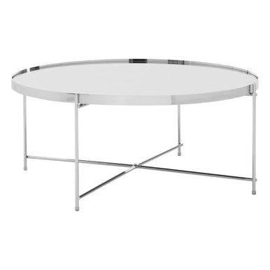 Allure Chrome Finish Mirrored Glass Round Coffee Table with Cross Base