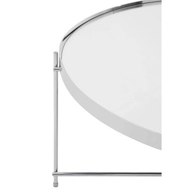 Allure Chrome Finish Mirrored Glass Round Coffee Table with Cross Base
