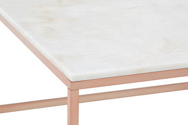 Allure White Marble Square Coffee Table with Rose Gold Finish Base