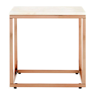 Allure White Marble Square Side Table with Rose Gold Finish Base