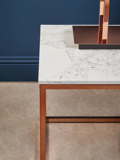 Allure White Marble Square Side Table with Rose Gold Finish Base