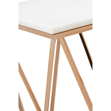 Allure White Marble Rectangular Side Table with Rose Gold Base