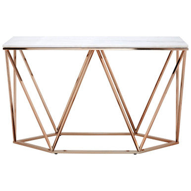 Allure White Marble Rectangular Console Table with Champagne Finish Base