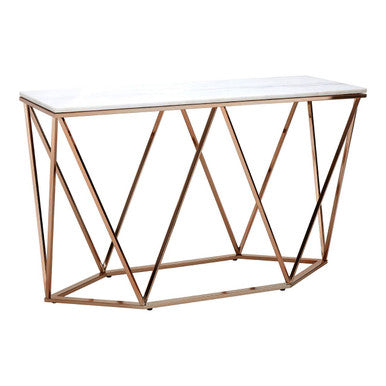 Allure White Marble Rectangular Console Table with Champagne Finish Base