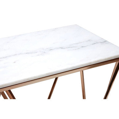 Allure White Marble Rectangular Console Table with Champagne Finish Base