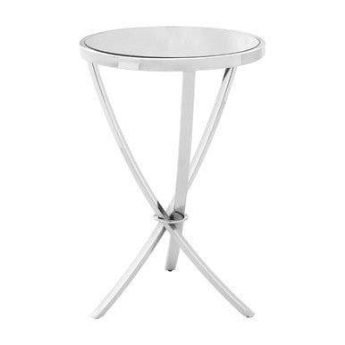 Allure Mirrored Glass Round Side Table with Chrome Finish Base