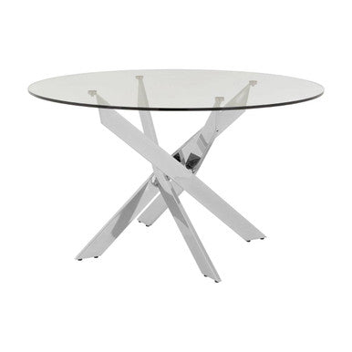 Chrome Finish Round Dining Table with Clear Glass Top 130cm