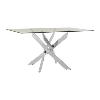 Chrome Finish Rectangular Dining Table with Clear Glass Top 150cm