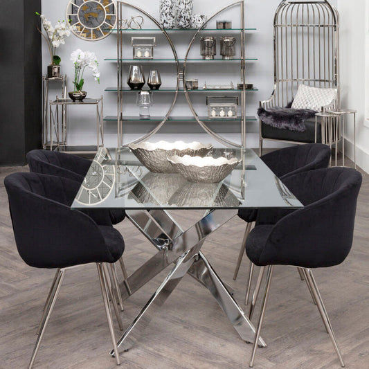 Chrome Finish Rectangular Dining Table with Clear Glass Top 150cm