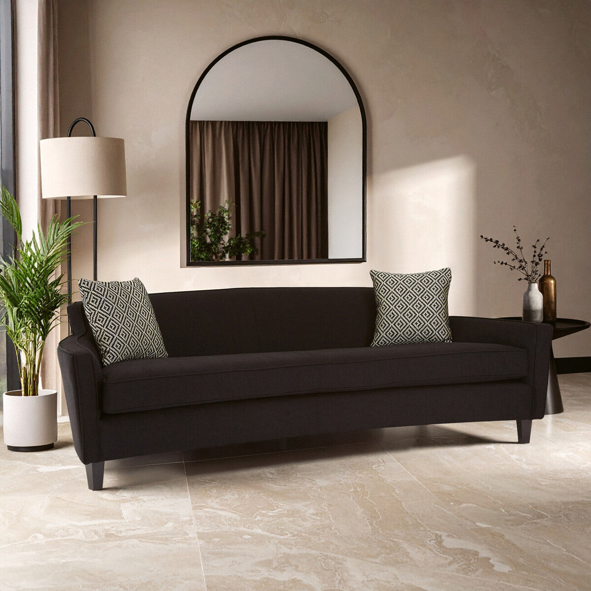 Rania Black Textured Fabric 3 Seater Sofa
