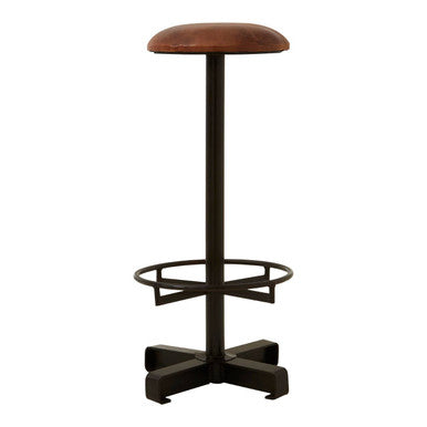 Buffalo Brown Leather Round Bar Stool
