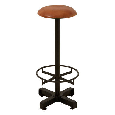 Buffalo Light Brown Leather Bar Stool with Black Finish Base