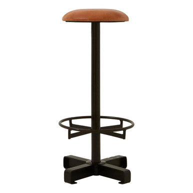 Buffalo Light Brown Leather Bar Stool with Black Finish Base