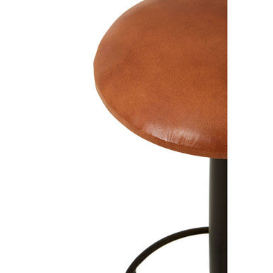 Buffalo Light Brown Leather Bar Stool with Black Finish Base