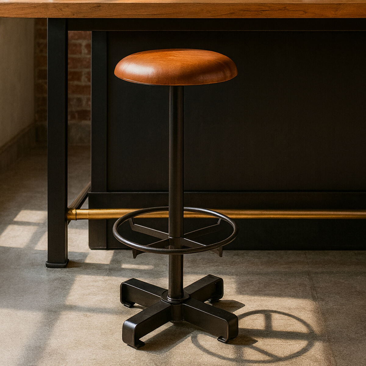 Buffalo Light Brown Leather Bar Stool with Black Finish Base