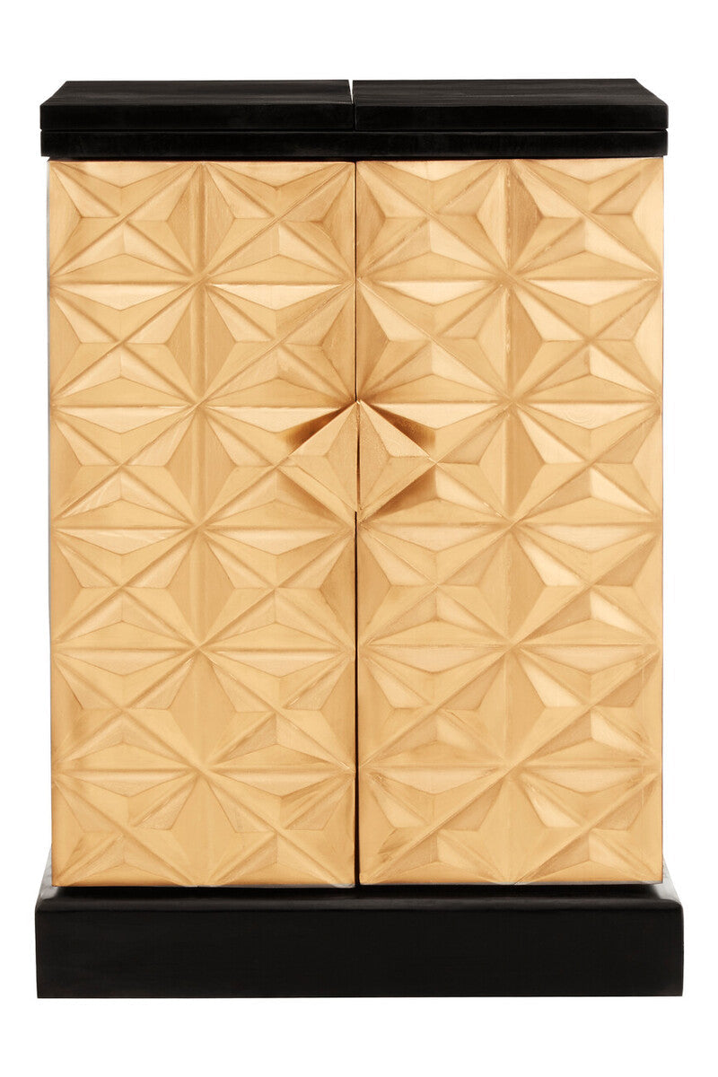 Malta Black and Gold Finish Mango Wood Bar Cabinet