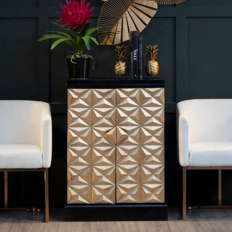 Malta Black and Gold Finish Mango Wood Bar Cabinet