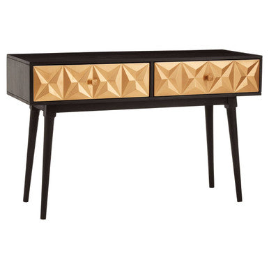 Black and Gold Mango Wood Console Table with Geometric Accents | Malta