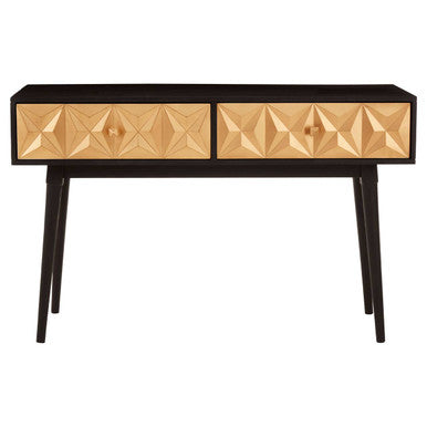 Black and Gold Mango Wood Console Table with Geometric Accents | Malta