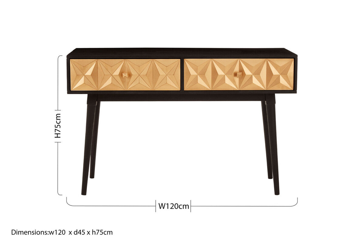 Black and Gold Mango Wood Console Table with Geometric Accents | Malta