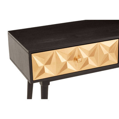 Black and Gold Mango Wood Console Table with Geometric Accents | Malta