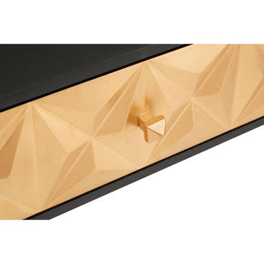 Black and Gold Mango Wood Console Table with Geometric Accents | Malta
